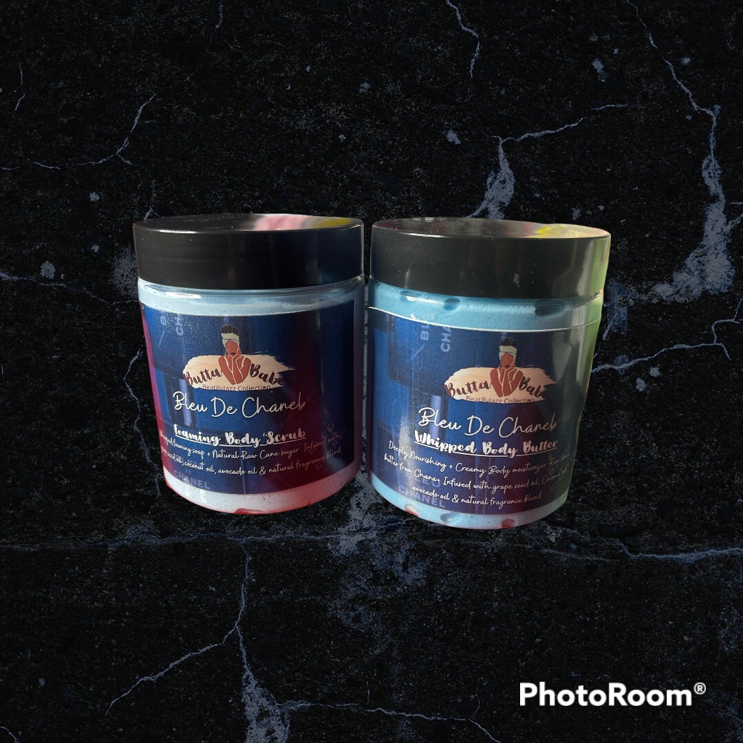 Mens Bleu Di Channel whipped Body Butter & Foaming Body Scrub Set