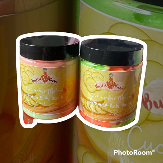 Cucumber Melon Whipped Body Butter & Whipped Foaming Body Scrub Set